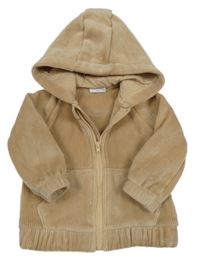 Oříšková žebrovaná sametová propínací mikina s kapucí F&F