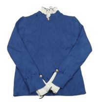 Modré úpletové žebrované triko s límečkem 