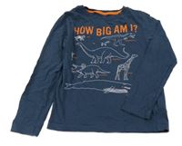 Tmavomodré pyžamové triko s dinosaury 