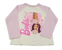 Bílo-růžové pyžamové triko s Barbie 