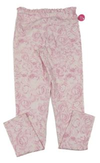 Nové - světlerůžové květované legíny 