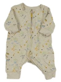 Béžový teplákový overal se zvířaty 