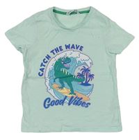 Mátové tričko s dinosaurem na surfu Pep&Co