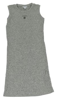 Šedé melírované žebrované úpletové šaty s nápisem Primark