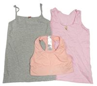 3set - 2x košilka - růžová s vílou + šedá s mašlí + 1x růžová sportovní lambáda s nápisem
