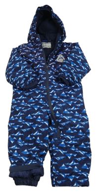 Tmavomodrá šusťáková zimní kombinéza s horami a kapucí Lupilu