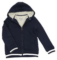 Tmavomodrá zateplená propínací mikina s kapucí M&S