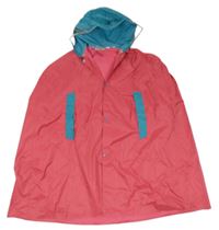 Růžovo-zelené šusťákové pončo s kapucí 