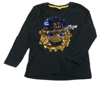 Černé triko se smajlíkem z flitrů Kiki&Koko