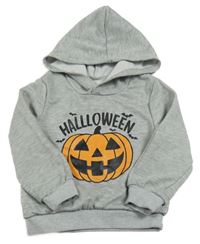 Šedá mikina s dýní a kapucí 