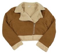 Hnědý šusťákový zateplený crop křivák Shein