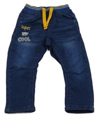 Tmavomodré teplákové rifle s nápisy a úpletovým pasem Ergee