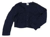 Tmavomodrý perforovaný propínací crop svetr GAP