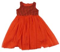 Červeno-černé vzorované šaty s tylovou sukní 