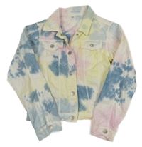 Bílo-modro-růžovo-žlutá batikovaná riflová crop bunda ZEEMAN 