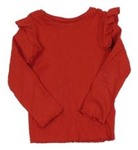 Červené žebrované triko s volánky F&F