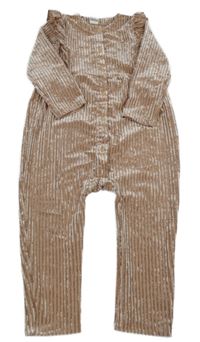 Starorůžový žebrovaný sametový kalhotový overal s volánky H&M