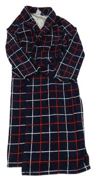 Tmavomodro-bílo-červený kostkovaný župan 