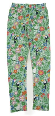 Zelené květované legíny s ptáčky 