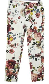 Dámské bílé květované skinny kalhoty Zara 