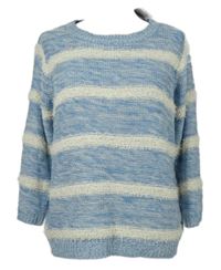 Nové - Dámský modro-bílý pruhovaný chlupatý svetr F&F