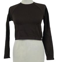 Dámské hnědé žebrované crop elastické triko H&M