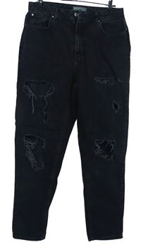 Dámské černé mom rifle s dírami Primark 