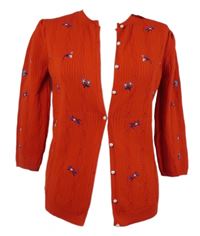 Dámský červený kytičkovaný propínací svetr Savida 