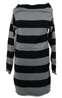 Dámské šedo-černé pruhované svetrové šaty s komínovým límcem 