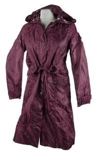 Dámský vínový šusťákový jarní kabát s páskem a kapucí Esmara 