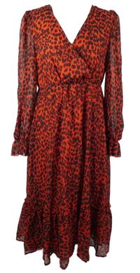 Dámské červeno-černé vzorované šifonové midi šaty Shein 