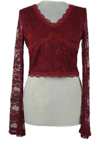 Dámské karmínové krajkové crop triko Shein 