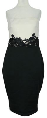 Dámksé smetanovo-černé pouzdrové šaty s krajkou AX 