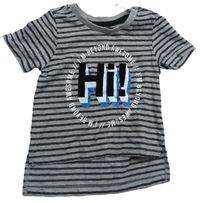 Šedo-černé pruhované tričko s nápisy Primark