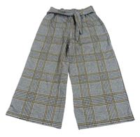 Bílo-černo-žluté kostkované culottes kalhoty s páskem F&F