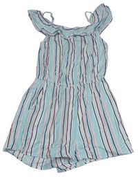 Světlemodro-bílo-růžový pruhovaný kraťasový overal H&M