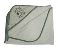 Bílo-khaki froté osuška s kapucí s nápisem 