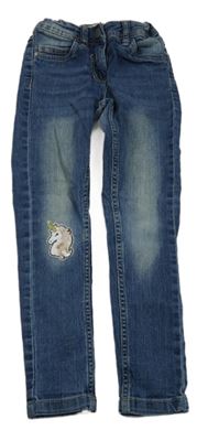 Modré skinny rifle s jednorožcem 