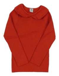 Červený žebrovaný svetr s límečkem TU