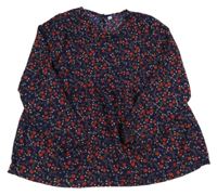 Tmavomodrá květinvá šifonová halenka 