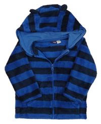 Modrá pruhovaná chlupatá propínací mikina s kapucí Lupilu