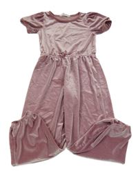 Růžový sametový kalhotový overal H&M