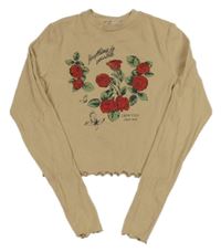 Béžové žebrované crop triko s kytičkami H&M