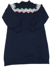 Tmavomodré úpletové šaty s proužkem s flitry S. Oliver