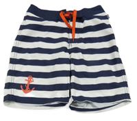 Tmavomodro-bílé pruhované plážové kraťasy s kotvou 