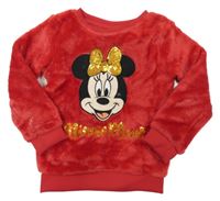 Červená chlupatá mikina s Minnie Disney