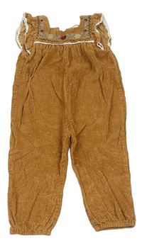 Medový manšestrový kalhotový overal s výšivkami Zara