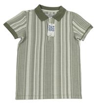 Khaki-bílé pruhované polo tričko Matalan