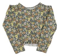 Khaki květované UV crop triko