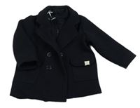 Tmavomodrý flaušový zateplený kabát s šusťákovou vsadkou George